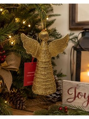 Gold Beaded Angel Christmas Ornament Handmade India 6 Inch Tree Topper Decor